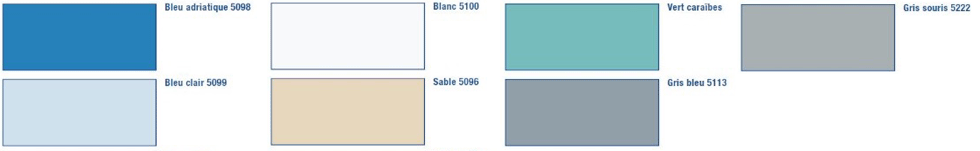 Teintes de bleu, fond blanc ou sable, fond vert ou teinté de gris suivant vos envies.